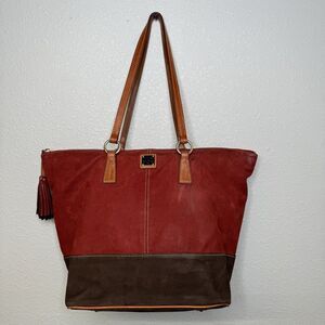 Dooney & Bourke Red and Brown Suede Tote